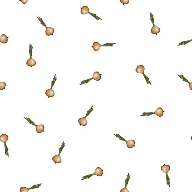 白色背景上的金色洋葱无缝图案，夏季农场蔬菜，天然新鲜洋葱束，包装、卡片和其他设计的矢量插图，食品生态概念图片下载