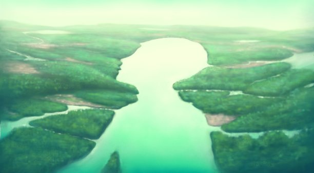 概念艺术作品，自然希望生活幸福的精神和自由的概念，人类河流的超现实景观，绘画艺术，想象插图图片下载