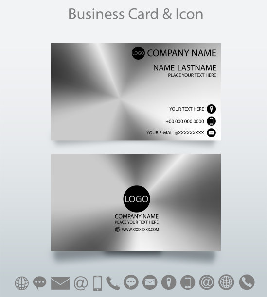现代创意名片模板和图标。不锈钢的背景。向量。图片下载