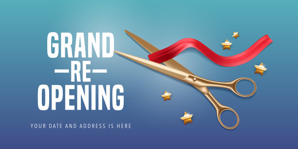 盛大开业或重新开业矢量横幅，插图。图片下载
