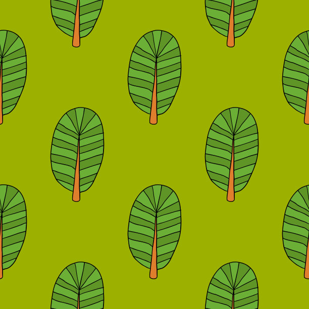 可爱的森林无缝图案与卡通夏季树在平风格。素材图片