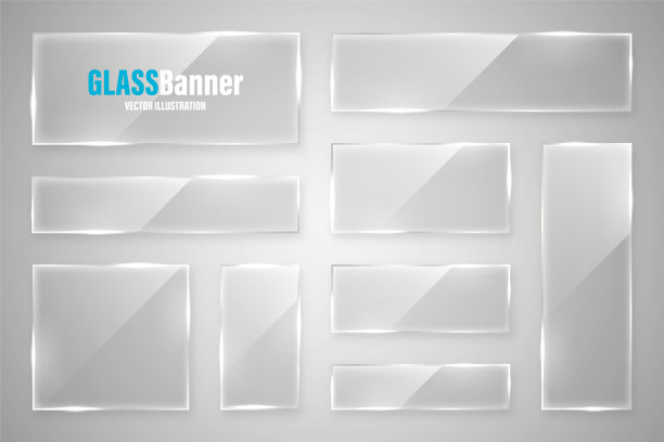 玻璃框架。现实的光滑透明的玻璃横幅与眩光。矢量设计元素图片下载