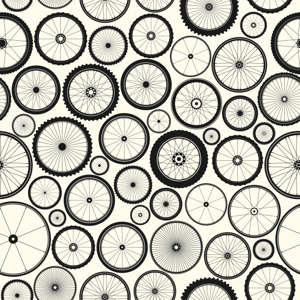 自行车车轮无缝图案。自行车橡胶山胎，气门。健身自行车，山地自行车，山地车。矢量图图片下载