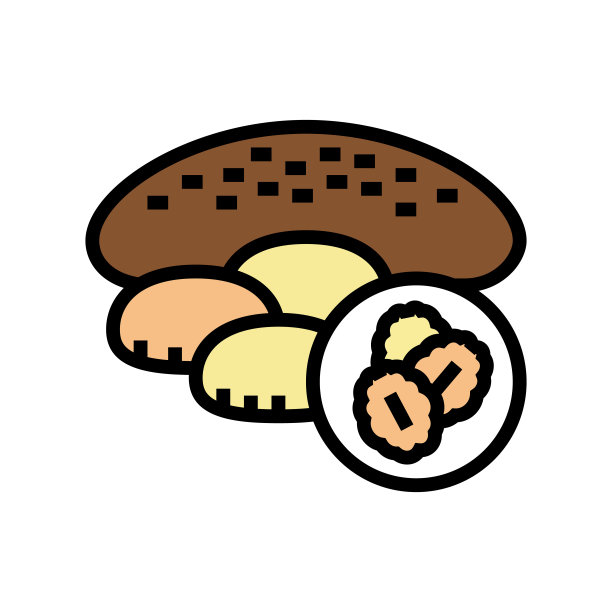 燕麦烘焙甜点颜色图标矢量插图图片下载