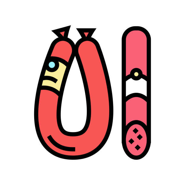 香肠肉制品食品颜色图标矢量插图图片下载