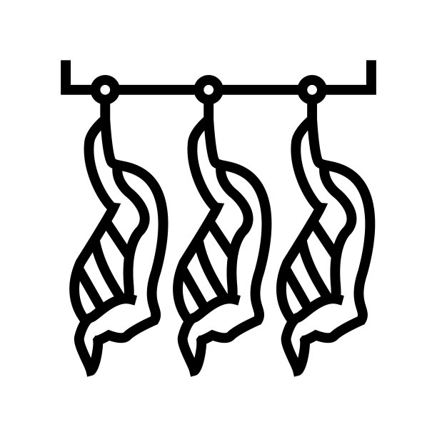切割动物尸体挂在仓库线图标矢量插图图片下载