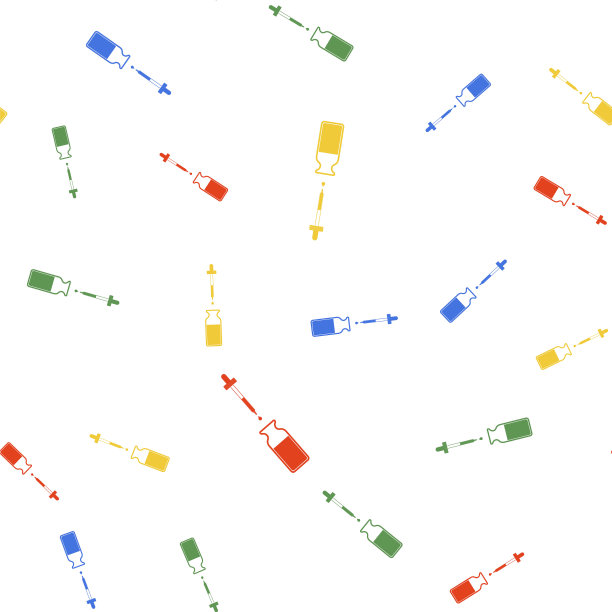 带有吸管的玻璃瓶。小瓶与移液管内部和盖子图标隔离无缝模式的白色背景。医疗化妆品容器。向量图片下载