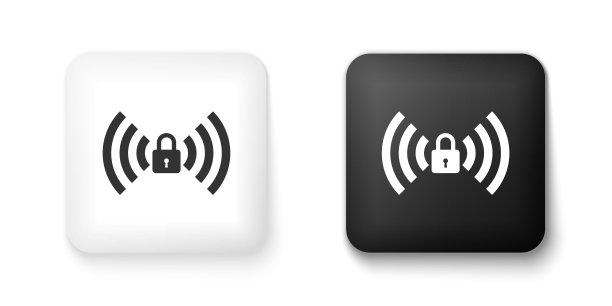 黑白Wifi锁定标志图标隔离在白色背景。密码wi - fi的象征。无线网络图标。无线区域。方形按钮。向量图片下载