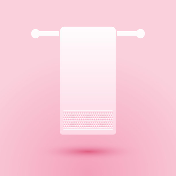 剪纸毛巾上的衣架图标孤立在粉红色的背景。浴室毛巾图标。纸艺术风格。向量图片下载