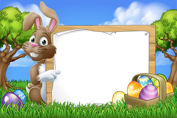 复活节兔子标志鸡蛋篮子背景卡通图片下载