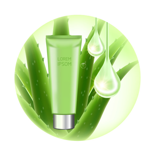 芦荟胶原蛋白和皮肤护理血清化妆品矢量插图。图片下载
