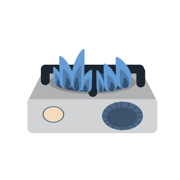 矢量燃气燃烧器与火隔离在白色背景。矢量插图卡通风格。图片下载