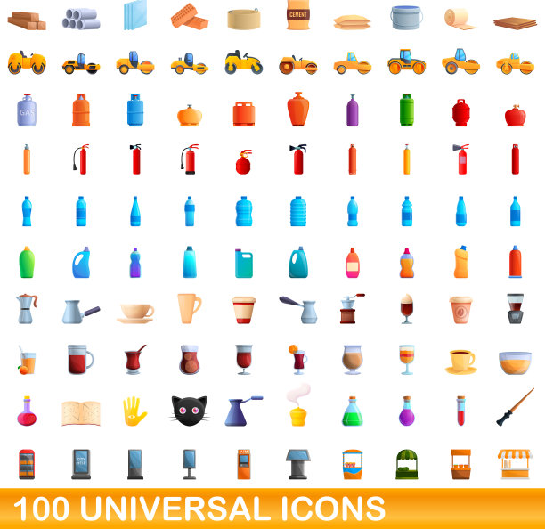 100个通用图标设置卡通风格图片下载