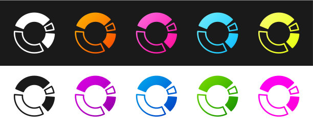 设置饼图信息图图标隔离在黑白背景上。图表标志。向量图片下载