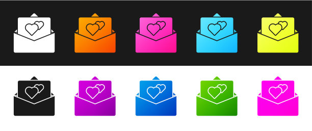 设置贺卡图标隔离在黑色和白色的背景。庆祝海报模板的邀请或贺卡。向量图片下载