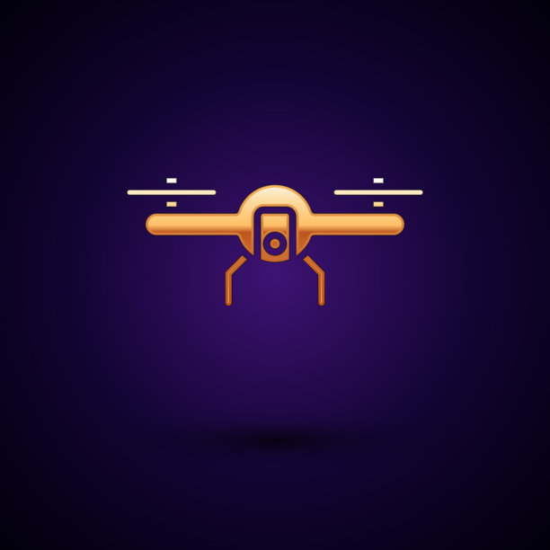 金色无人机飞行图标孤立在黑色图片下载