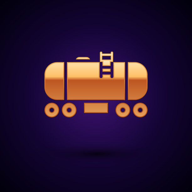 黄金石油铁路水箱图标孤立在黑色图片下载