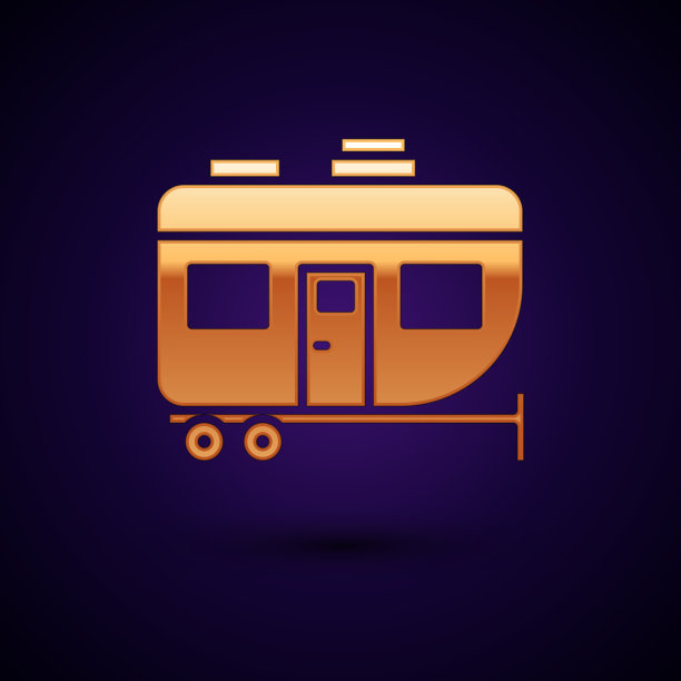 金色房车露营拖车图标孤立在黑色图片下载
