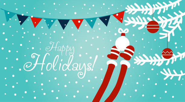 有趣的圣诞老人用节日玩具装饰圣诞树。可爱的冬季节日卡片。时尚的圣诞和新年矢量插图图片下载