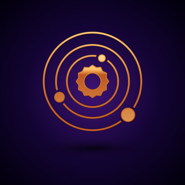 金色的太阳系图标孤立在黑色上图片下载