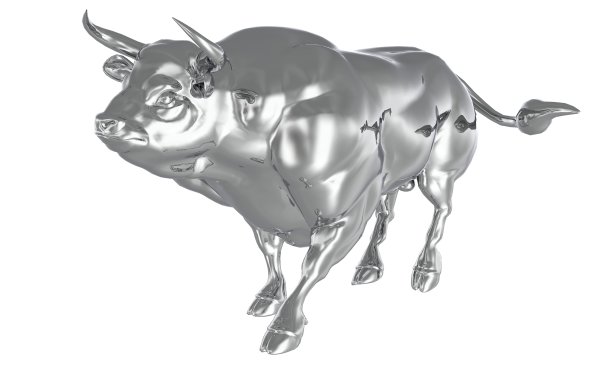 白色金属公牛孤立的白色背景3d插图图片下载
