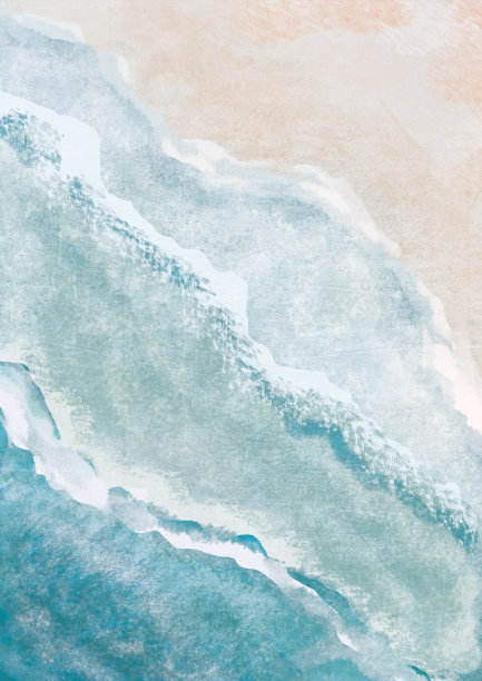 波西海滩与波浪印花。抽象的背景。波西米亚印刷墙面艺术，波西米亚海报，蜡笔抽象艺术，风景画，海画。手绘的效果图片下载