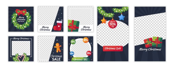 社交媒体圣诞节模板集。为帖子和故事，博客和横幅设计背景图片下载