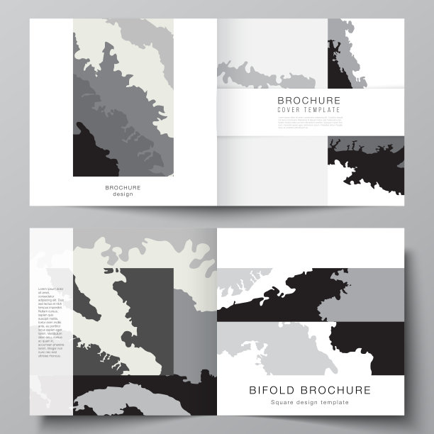 矢量布局的两个封面模板为方形设计双折宣传册、传单、杂志、封面设计、书籍设计、宣传册封面。景观背景装饰，半色调图案粗犷纹理。图片下载
