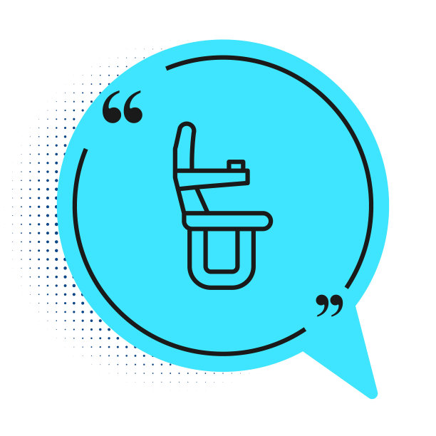 黑线飞机座位图标隔离在白色背景。蓝色语音气泡符号。向量图片下载