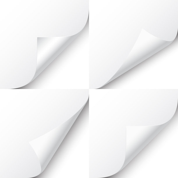 卷曲页角与阴影在透明的背景收集。一张白纸。矢量图图片下载