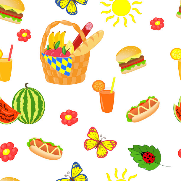 无缝模式与夏季野餐集图片下载