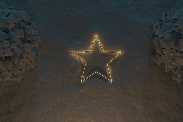 闪亮的星星躺在雪旁边白雪覆盖的冷杉树的3d渲染图片下载