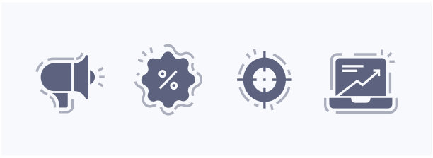 设置图标的电子邮件营销，社交媒体，广告，启动，喜欢按钮，视频广告，全球业务和目标。矢量插图的营销和商业。图片下载