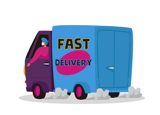 快递员在车上给顾客送食品。冠状病毒大流行期间的快递服务图片下载