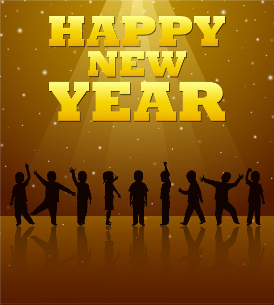 剪影的孩子庆祝新年图片下载