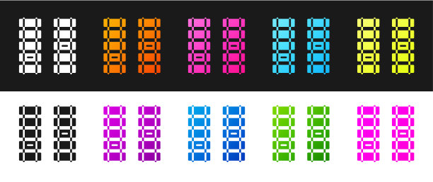 设置铁路，铁路轨道图标隔离在黑色和白色背景。向量图片下载