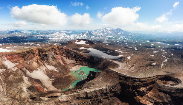 戈雷利火山陨石湖和壮观的冰川，背景是穆特诺夫斯基火山图片下载