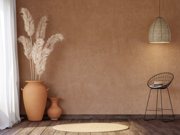 当地风格的空房间与空白橙色墙3d渲染图片下载