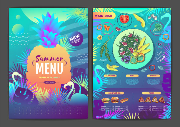 餐厅夏季热带梯度菜单设计图片下载
