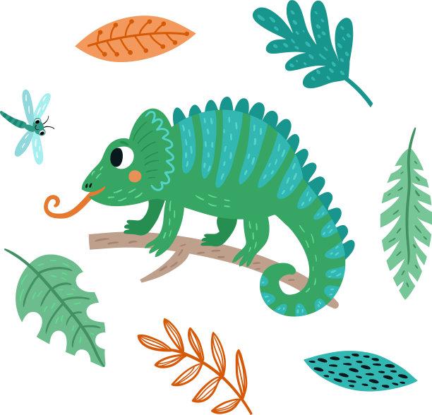 可爱的变色龙与花卉图片下载