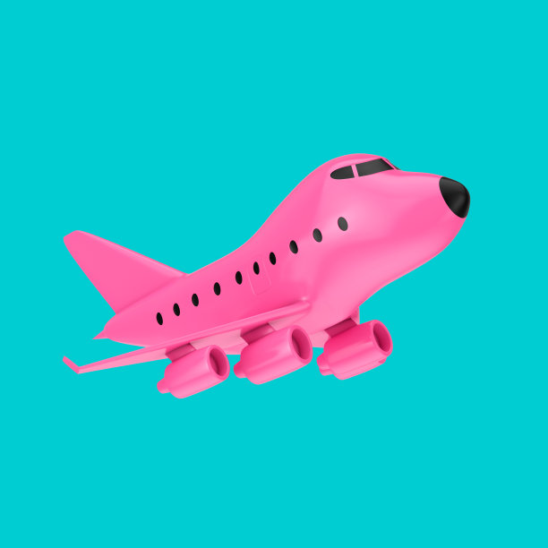 粉红色卡通玩具喷气飞机在双色调风格。3d渲染图片下载