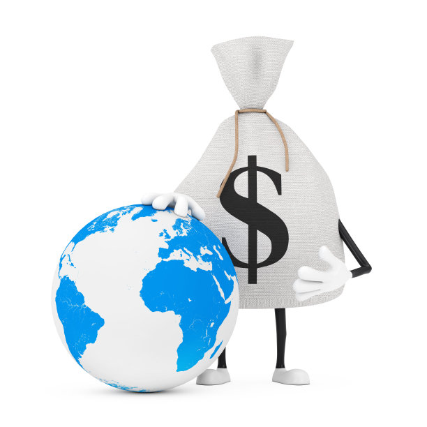 捆绑的乡村帆布亚麻钱袋或钱袋与地球。3d渲染图片下载