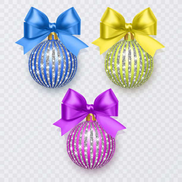 一套圣诞球与弓。新年装饰孤立在白色背景，矢量插图图片下载