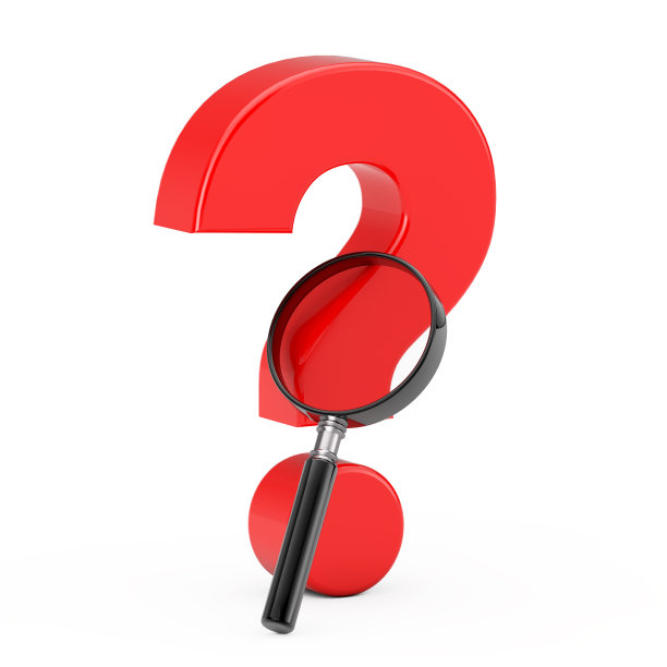 红色问号放大镜。3d渲染图片下载