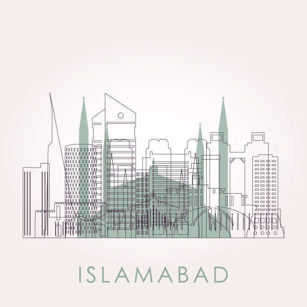 用地标勾勒出伊斯兰堡的天际线。矢量插图。商务旅游和旅游概念与历史建筑。图片下载