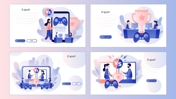 电子竞技和电子竞技概念。在线视频游戏的专业玩家。屏幕模板移动智能手机，登陆页面，模板，ui，网页，移动应用程序，海报，横幅，传单。矢量图图片下载