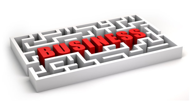 商业词汇在3d迷宫，迷宫概念，3d插图。图片下载