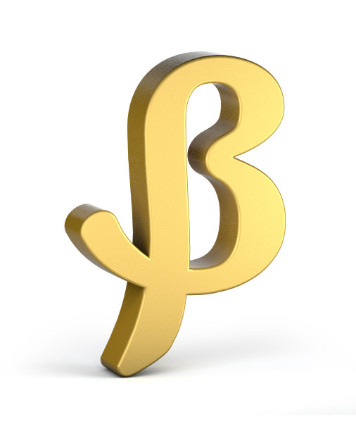 贝塔是金子做的。3d黄金希腊字母。3 d演示。图片下载