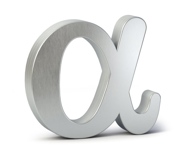 阿尔法是银做的。3 d希腊字母。3 d演示。图片下载