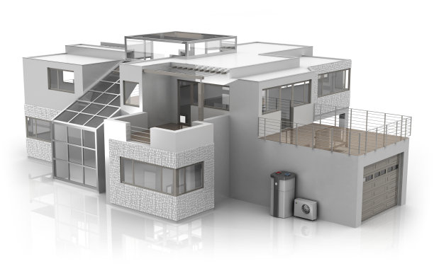 带有空气热泵的现代住宅图片下载